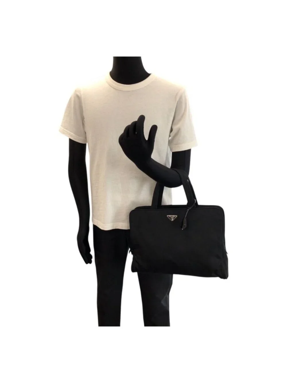 Prada Tessuto Black Silver Nylon Business Bag